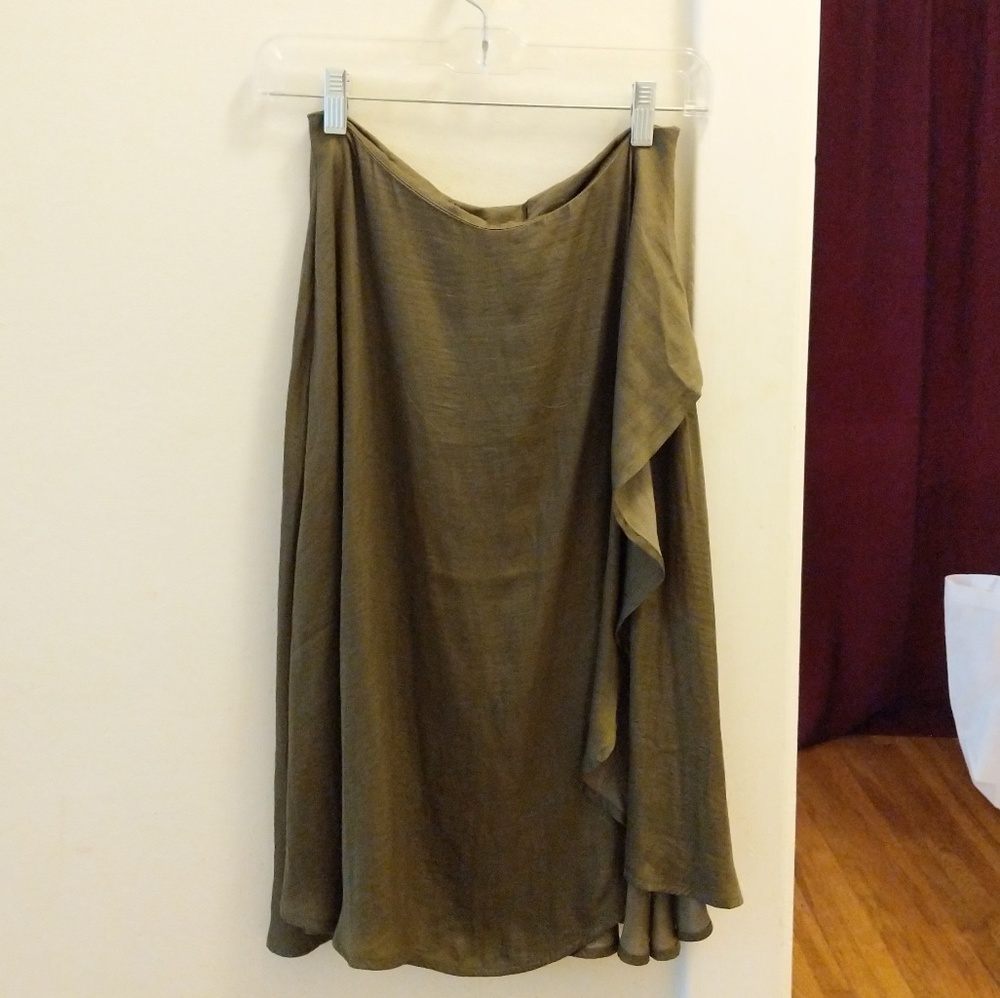 Flowy overlap draped hem assymetric midi skirt